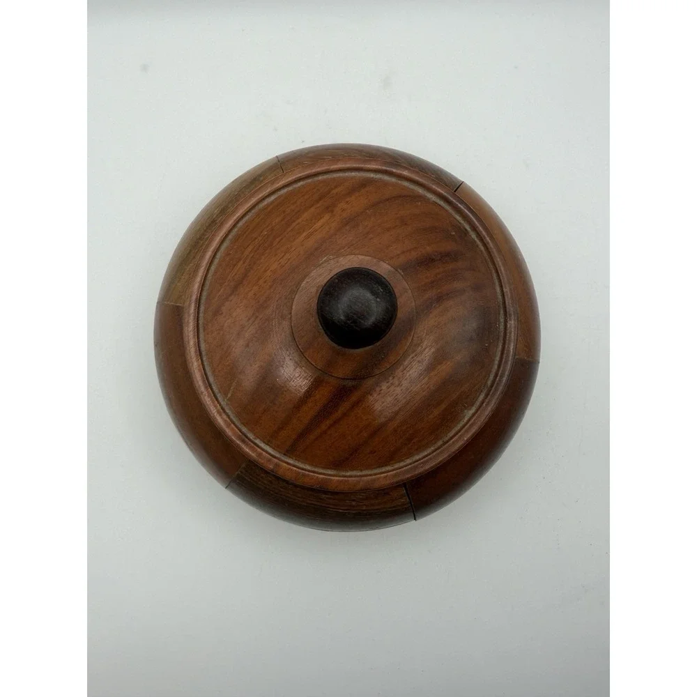 Vintage Hand Turned Patchwork Wooden Lidded Bowl Trinket Box Rustic Decor 5.25